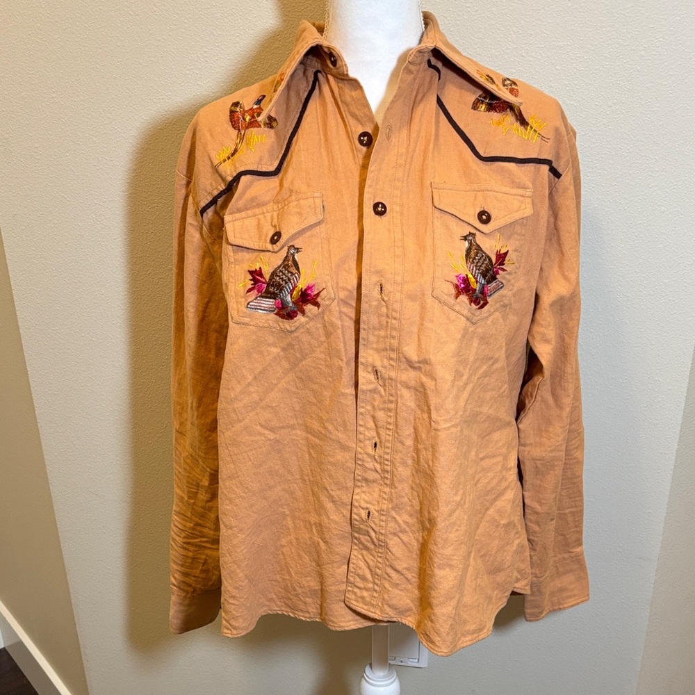 Vintage Embroidered Western-Style Men's Jacket Coat - Tan